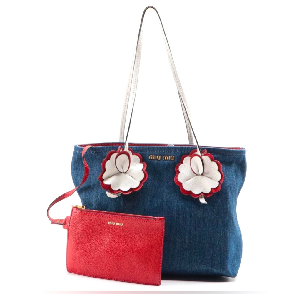 Miu Miu Denim and Leather Flowers Handbag with Matching Wallet - Picture 2 of 16